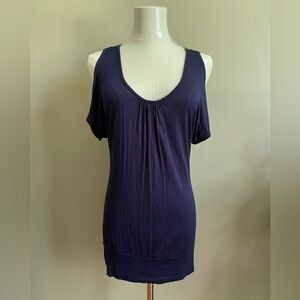 Open Shoulder Navy Blue Blouse